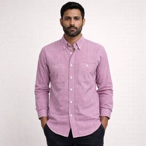 Lauren Jeans Co. Ralph Lauren button-down shirt pink/black plaid check pattern